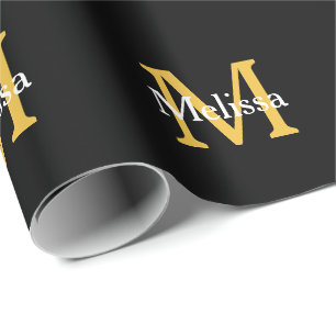 Monogramm Anfangsname Gold Weiß Schwarz Benutzerde Geschenkpapier
