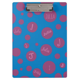 Monogramm Anfangsname Lila Dot Blue Girly Hübsch Klemmbrett