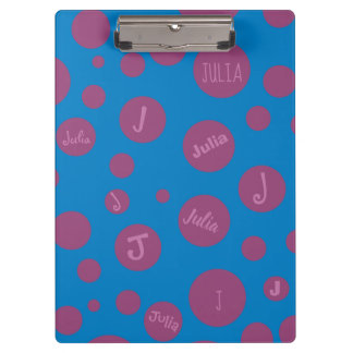 Monogramm Anfangsname Lila Dot Blue Girly Hübsch Klemmbrett