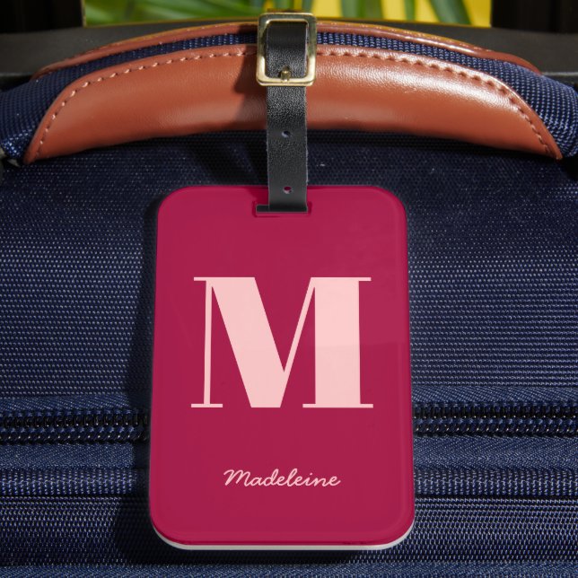 Monogramm Anfangsname Modernes, fett rosa Minimale Gepäckanhänger (Vorderseite Insitu 2)