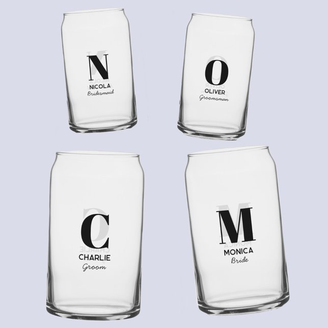 Monogramm Anfangsname Personalisierte Hochzeitspar Dosenglas (Modern personalized monogram initial name bridal bachelorette wedding party individual glasses)