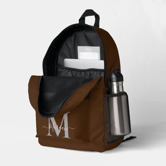 Monogramm Anfangsname Schokolade braun personalisi Bedruckter Rucksack (Rückseitige Ecke links (Offen) )