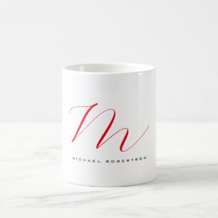 Monogramm Anfangsname Weiß Rot Minimalistisch Kaffeetasse