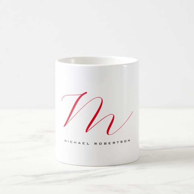 Monogramm Anfangsname Weiß Rot Minimalistisch Kaffeetasse (Mittel)
