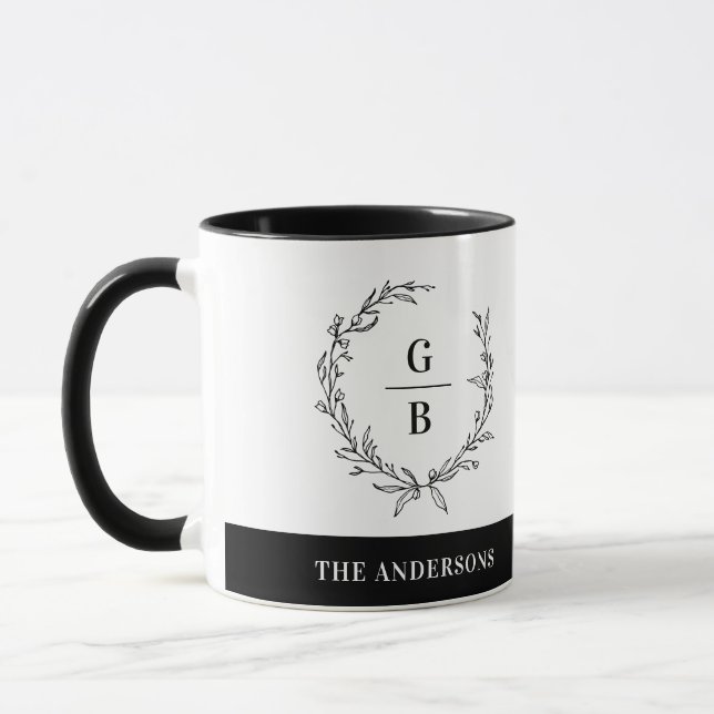 Monogramm Anfangspaar Kranz modern elegant Tasse (Links)