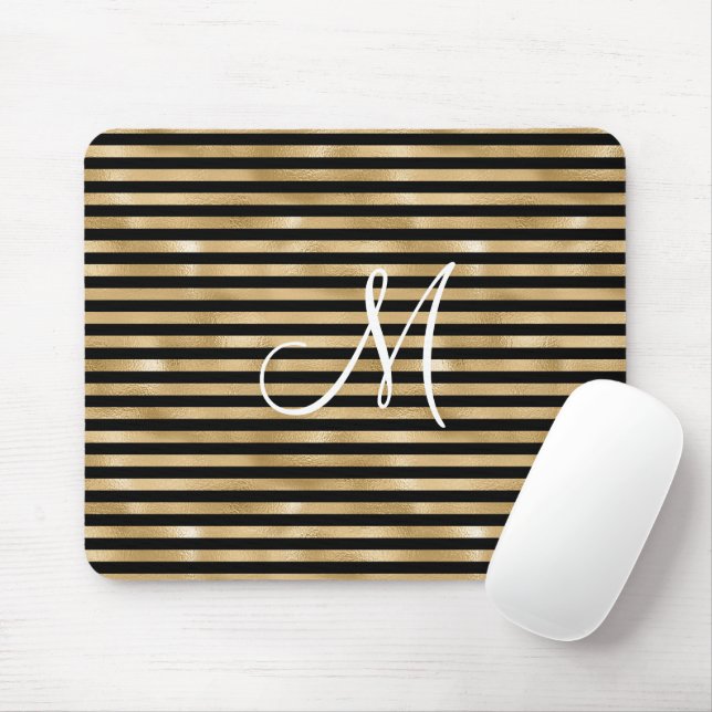 Monogramm Anfangspad mit Gold und schwarz gestreif Mousepad (Mit Mouse)