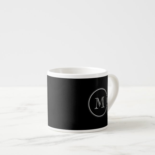 Monogramm Anfangsschwarz-High-End-gefärbt Espressotasse (Vorderseite Rechts)