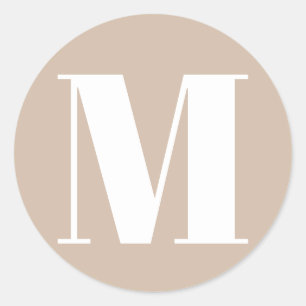Monogramm Anfangszahl in beigen Tönen weiß anpas Runder Aufkleber