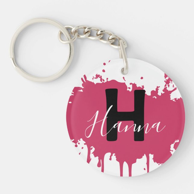 Monogramm-Anhänger aus Acryl mit rosa Farbspritzer Schlüsselanhänger (Vorderseite)