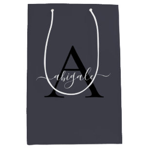 Monogramm Anker Schwarz Grau   Minimale Eleganz Mittlere Geschenktüte