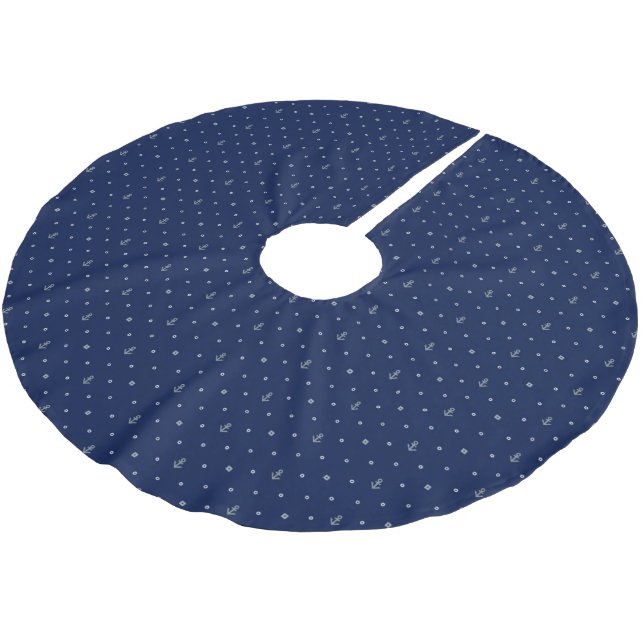 Monogramm-Anker-Tupfen-Muster 2 Polyester Weihnachtsbaumdecke (Schrägansicht)