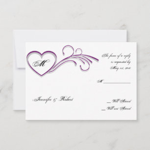 Monogramm-Antwortkarte für lila Silver Heft Scroll RSVP Karte