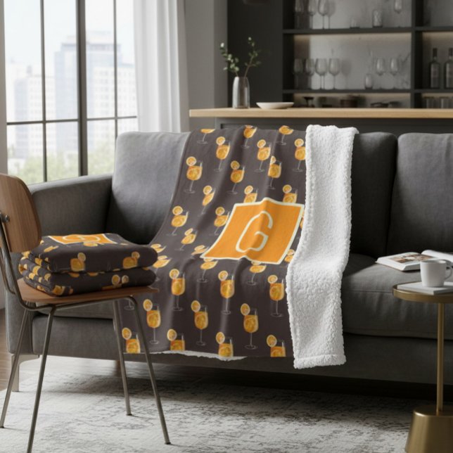 Monogramm Aperol Spritz Fleece-Decke  Sherpadecke (Von Creator hochgeladen)
