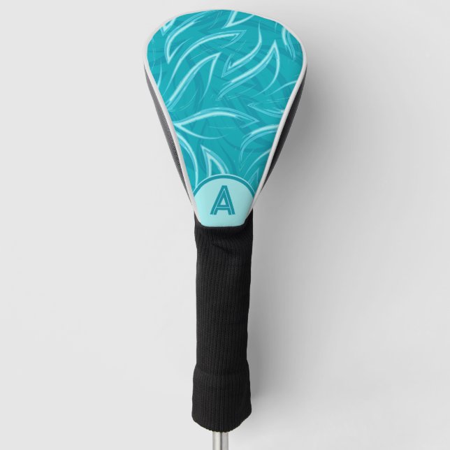 Monogramm Aqua Aquamarin White Waves Golf Headcover (Vorderseite)