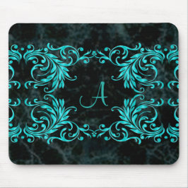 Monogramm-Aqua-Blau-Damast Mousepad