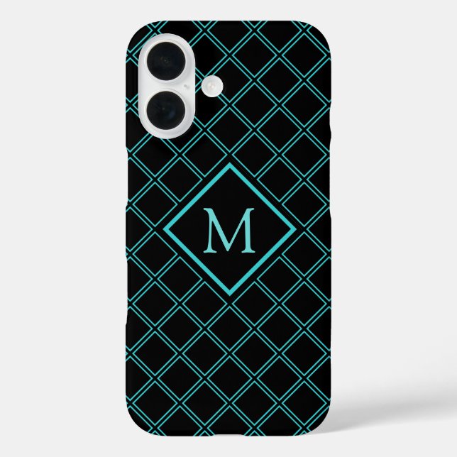 Monogramm Aqua Blue und Black Diamond Case-Mate iPhone Hülle (Rückseite)