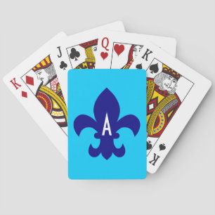 Monogramm Aqua Blue und Navy Lilie Spielkarten