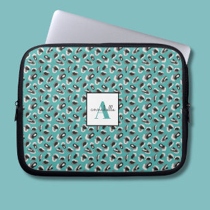 Monogramm Aqua Leopard Tierdruck personalisiert Laptopschutzhülle