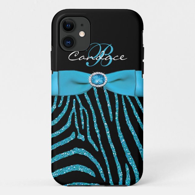 Monogramm-Aqua, schwarzer GlitzerZebra iPhone 5 Case-Mate iPhone Hülle (Rückseite)