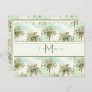 Monogramm Aqua und Creme Tropical Palm Tree Mitteilungskarte