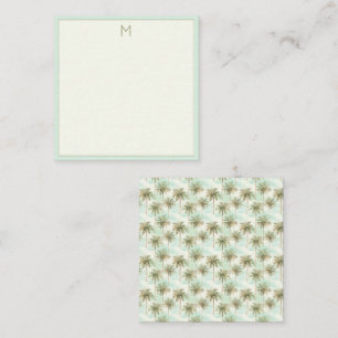 Monogramm Aqua und Creme Tropical Palm Tree Mitteilungskarte