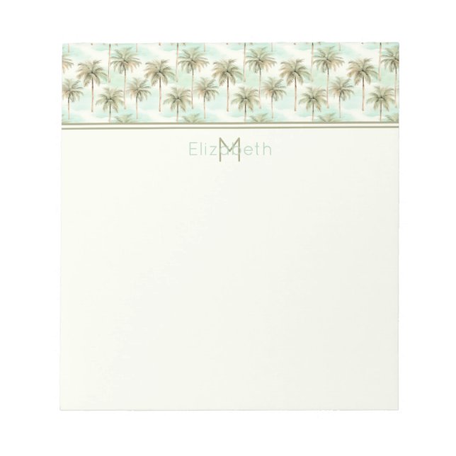 Monogramm Aqua und Creme Tropical Palm Tree Notizblock (Vorderseite)