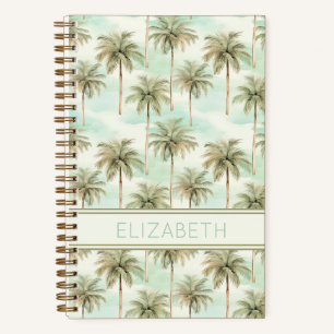Monogramm Aqua und Creme Tropical Palm Tree Notizbuch