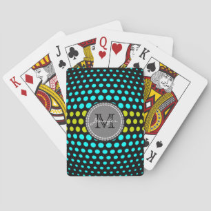 Monogramm Aqua- und Säuregrünes Punkte-Muster Spielkarten