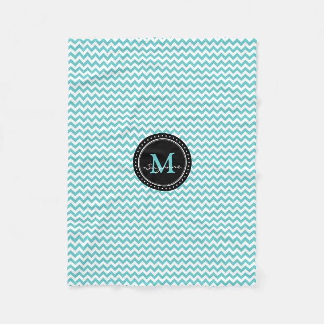 Monogramm-Aqua-weißes abstraktes Zickzack Fleecedecke (Vorderseite)