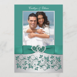 Monogramm Aquamarin, Silver Floral Wedding Einladu Einladung