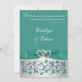 Monogramm Aquamarin, Silver Floral Wedding Einladu Einladung
