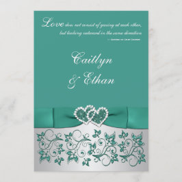 Monogramm Aquamarin, Silver Floral Wedding Einladu Einladung