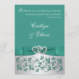 Monogramm Aquamarin, Silver Floral Wedding Einladu Einladung
