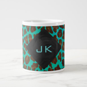 Monogramm Aquamarin und braun Leopard Jumbo-Tasse