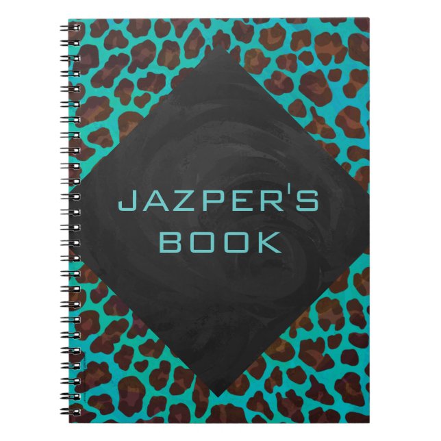 Monogramm Aquamarin und braun Leopard Notizblock (Vorderseite)
