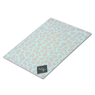 Monogramm Aquamarin und braun Leopard Notizblock