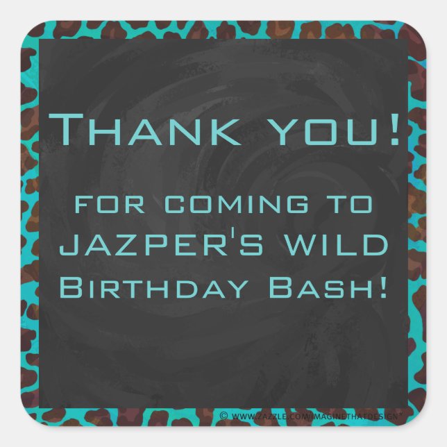 Monogramm Aquamarin und braun Leopard Quadratischer Aufkleber (Vorderseite)