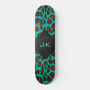 Monogramm Aquamarin und braun Leopard Skateboard