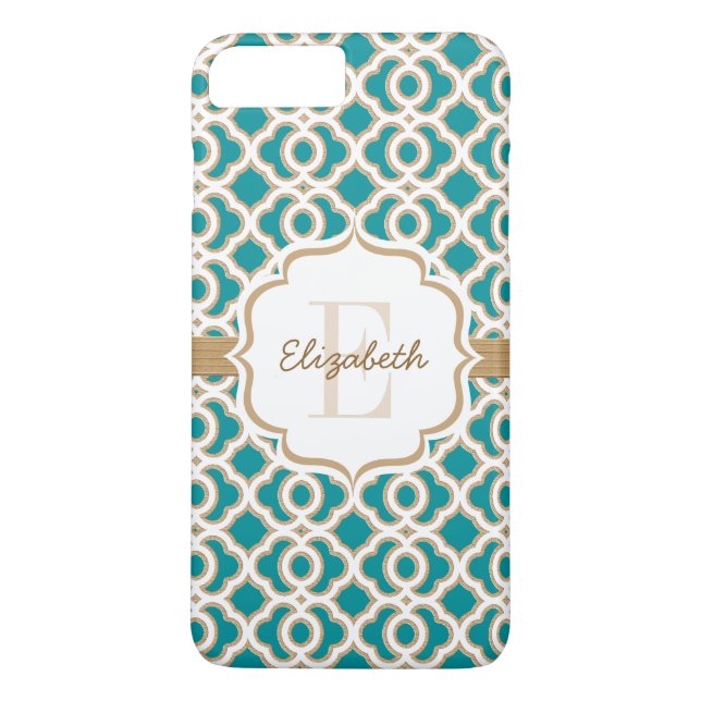Monogramm-Aquamarin- und Goldfolie Case-Mate iPhone Hülle (Rückseite)