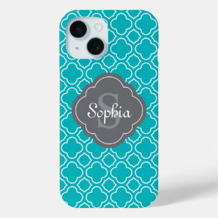 Monogramm Aquamarin und Grau-Arabesque-Muster Case-Mate iPhone Hülle