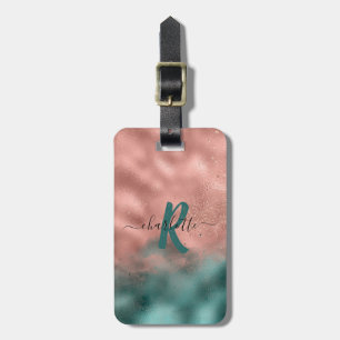 Monogramm Aquamarin und weich rosa Ombre Foil Lugg Gepäckanhänger