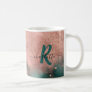Monogramm Aquamarin und weich rot Ombre Foil Coffe Kaffeetasse