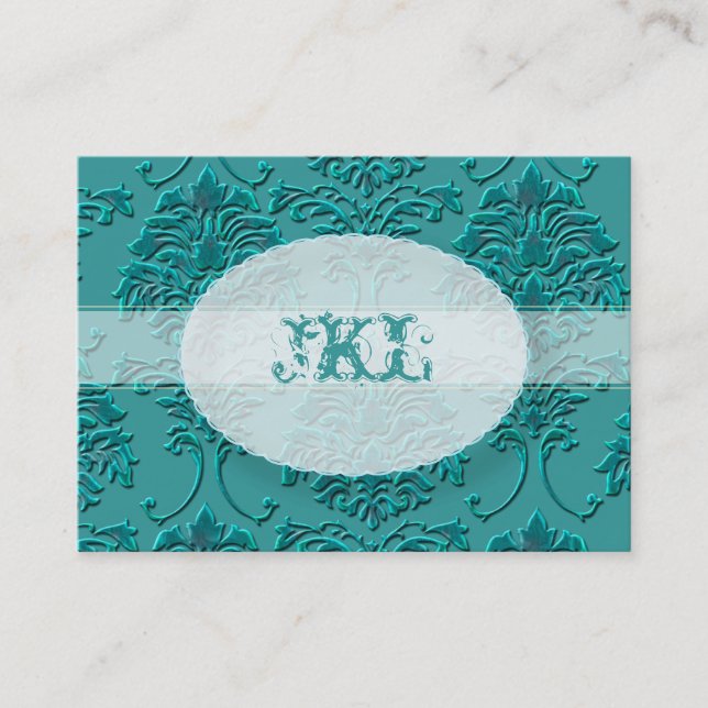 Monogramm, aquamarine Damastuchkarte Visitenkarte (Vorderseite)