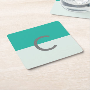 Monogramm Aquamarine Farbe Minimalistisch Rechteckiger Pappuntersetzer