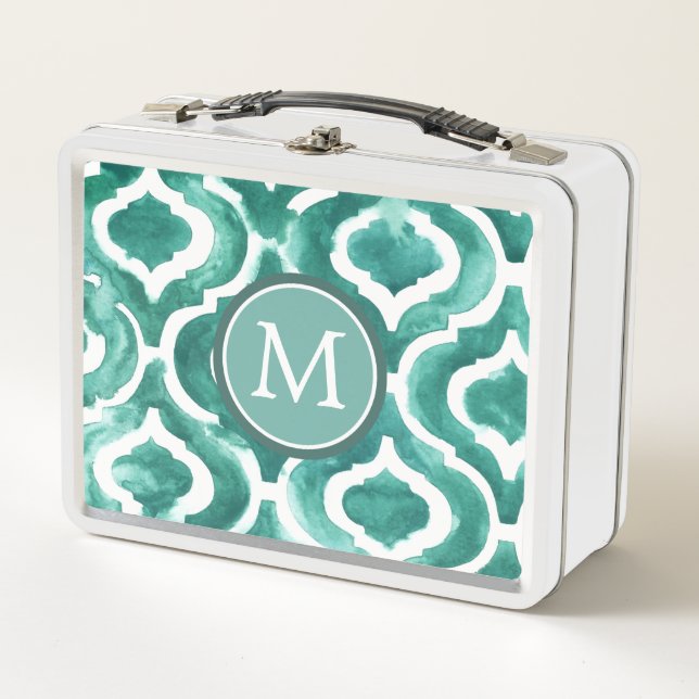 Monogramm| Aquamarine-Motiv IV Metall Lunch Box (Vorderseite)