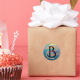 Monogramm aquamarine, orangefarbene, gelbe und kor runder aufkleber