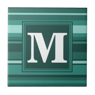 Monogramm aquamarine Streifen Fliese