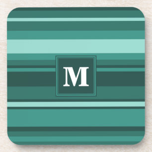 Monogramm aquamarine Streifen Getränkeuntersetzer