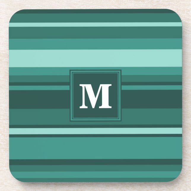 Monogramm aquamarine Streifen Getränkeuntersetzer (Vorderseite)
