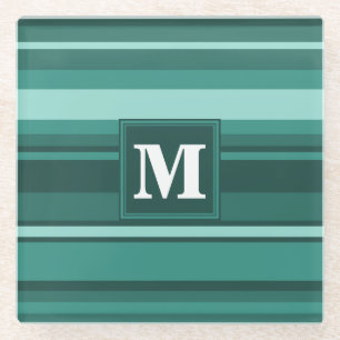 Monogramm aquamarine Streifen Glasuntersetzer